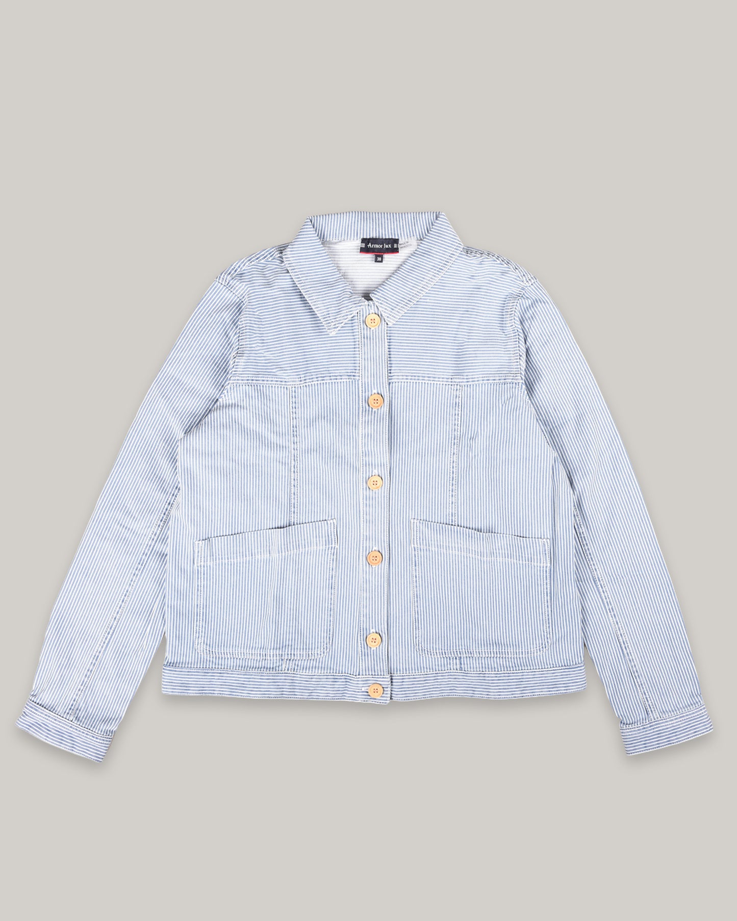ARMOR LUX LADIES STRIPED FISHERMAN JACKET - DENIM/ WHITE