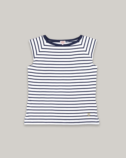 ARMOR LUX LADIES SLEEVELESS BRETON T-SHIRT - WHITE/ SEAL