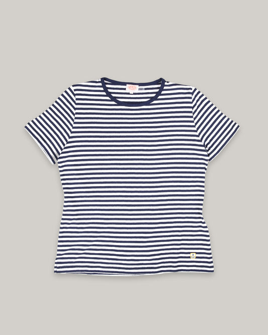 ARMOR LUX LADIES STRIPED COTTON/ LINEN T-SHIRT - WHITE/ SEAL