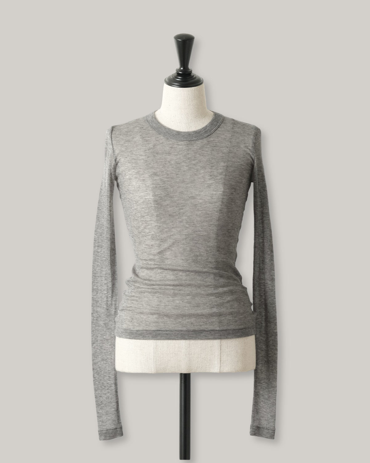 BATONER MELTY RIB U-NECK LONG SLEEVE T-SHIRT - MELANGE GREY