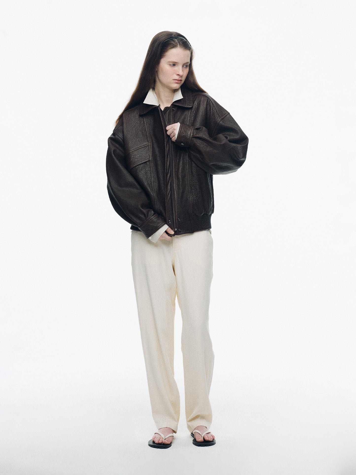 NOTHING WRITTEN LAMBSKIN BOMBER - BROWN