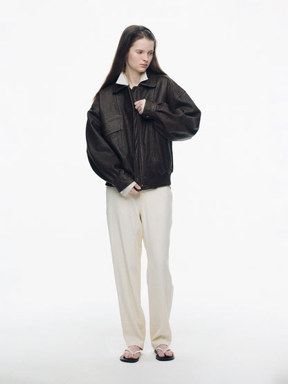 NOTHING WRITTEN LAMBSKIN BOMBER - BROWN
