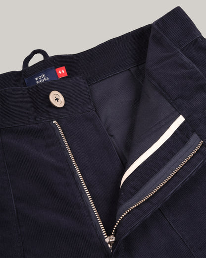 WORK WORKS WOMEN'S UTILITY POCKET STRAIGHT RELAXED PANTS - NAVY CORDUROY