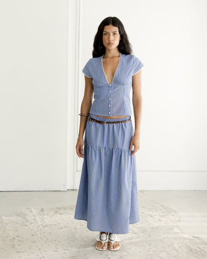 A BRONZE AGE FIELD SKIRT - OCEAN GINGHAM