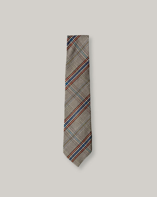 TS(S) GLEN PLAID VISCOSE/ WOOL CLOTH NECK TIE - KHAKI