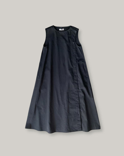 TS(S) HARD TWILL CLOTH SIDE BUTTON SLEEVELESS DRESS - BLACK