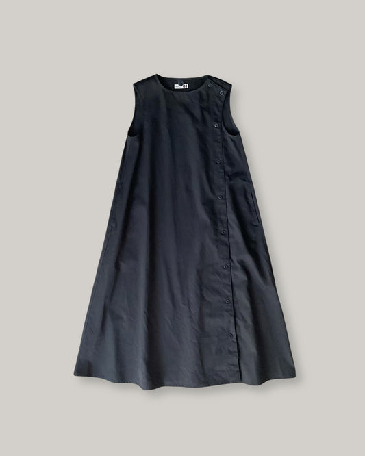TS(S) HARD TWILL CLOTH SIDE BUTTON SLEEVELESS DRESS - BLACK