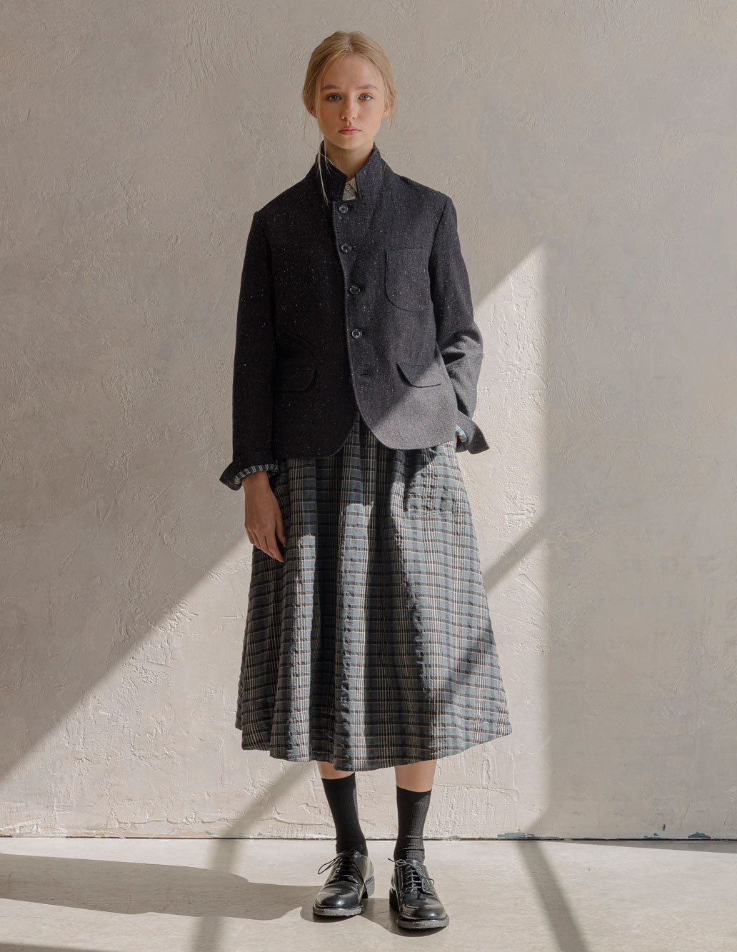 1ST PAT-RN WOMEN'S FORMA SKIRT - FUSED CHECKS - GREY/ BROWN