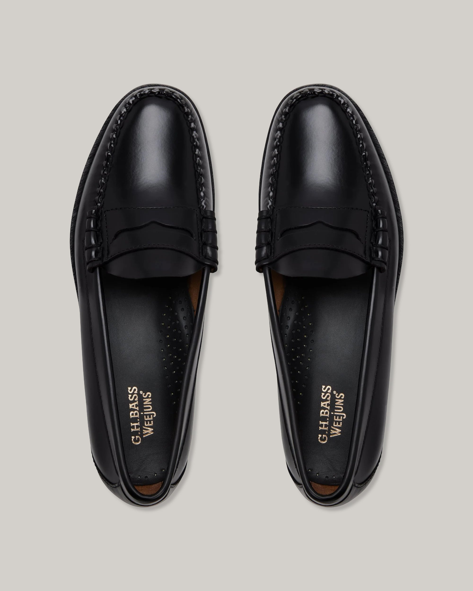 UK8.5 G.H.BASS BLACK WHITE LOAFER Mens Weejuns Larson Penny 【公式 