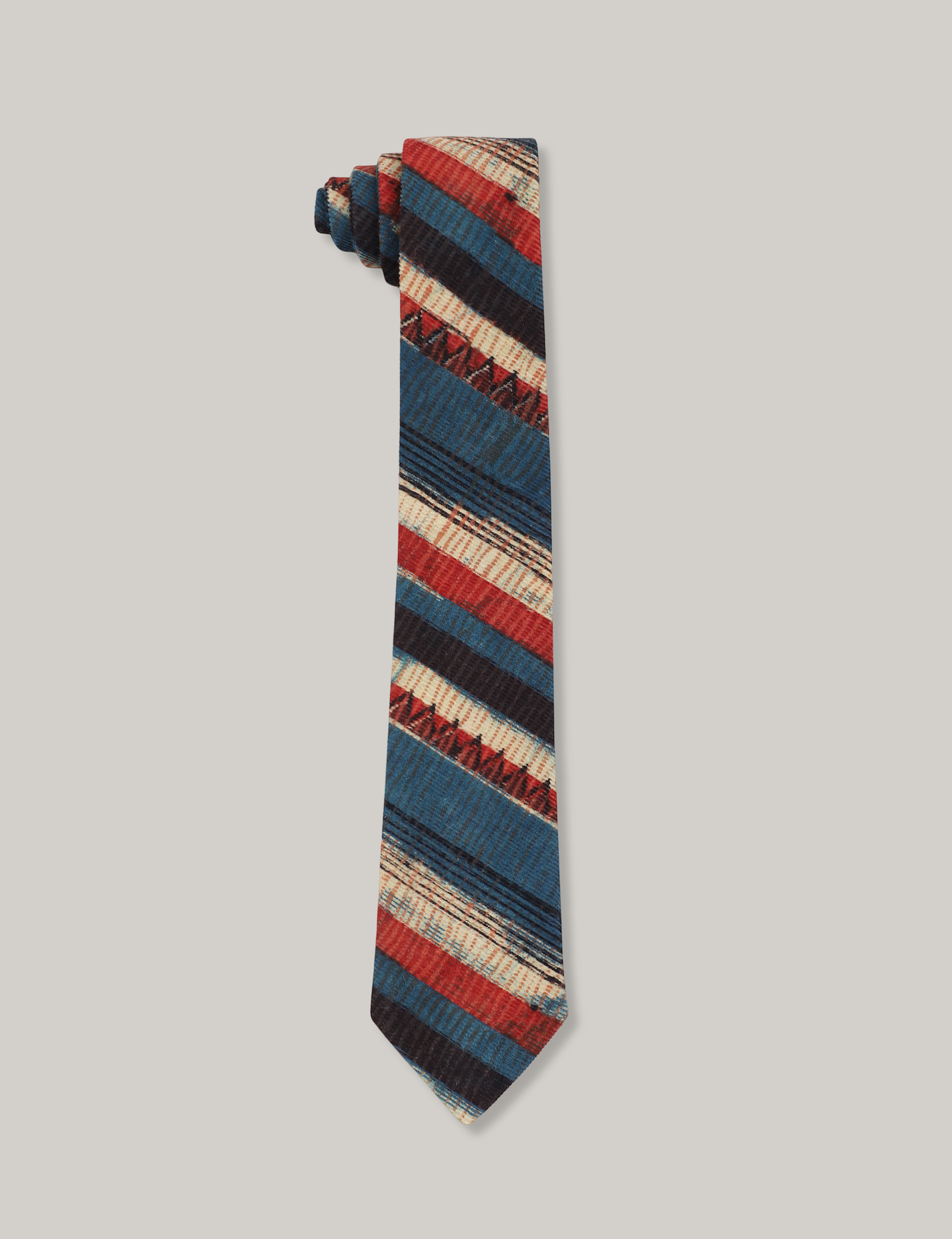 KARDO BLOCK PRINT TIE - BLUE/RED/NATURAL