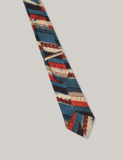 KARDO BLOCK PRINT TIE - BLUE/RED/NATURAL