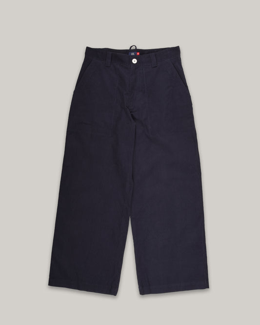 WORK WORKS WOMEN'S UTILITY POCKET STRAIGHT RELAXED PANTS - NAVY CORDUROY