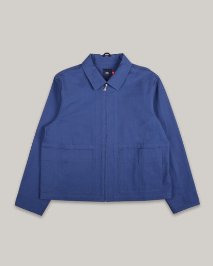 WORK WORKS WOMEN'S ZIP UP CROPPED JACKET - BLUE TWILL