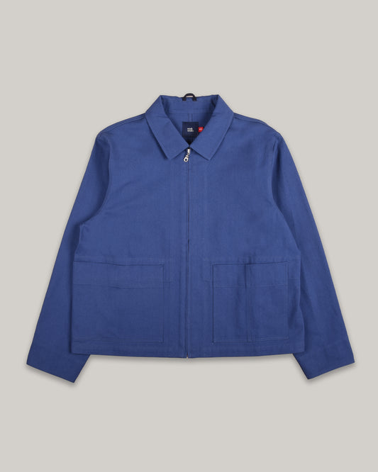 WORK WORKS WOMEN'S ZIP UP CROPPED JACKET - BLUE TWILL