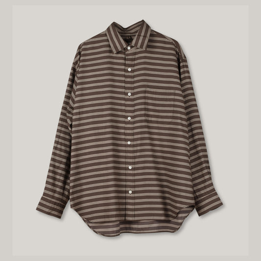 TS(S) HORIZONTAL STRIPE BAGGY FIT SHIRT - BROWN