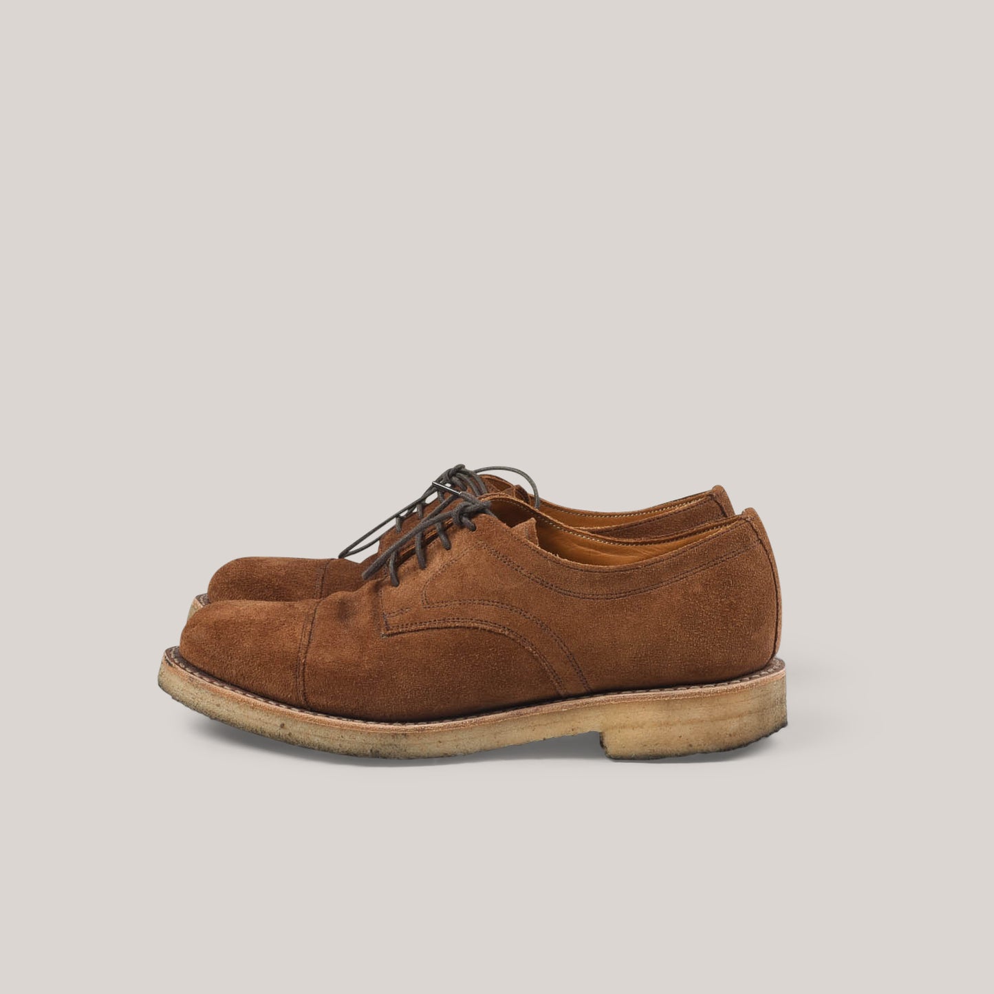 USED JOSPEH CHEANEY & SONS ELEANOR CAPPED DERBY - FOX SUEDE